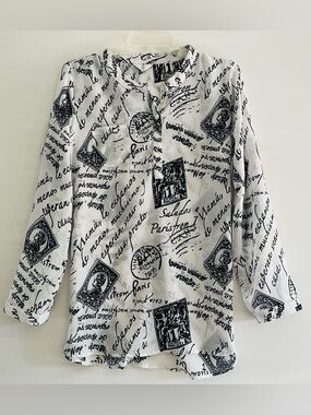 Life Spanish Script & Stamp Chiffon Blouse | Dark Academia Boho